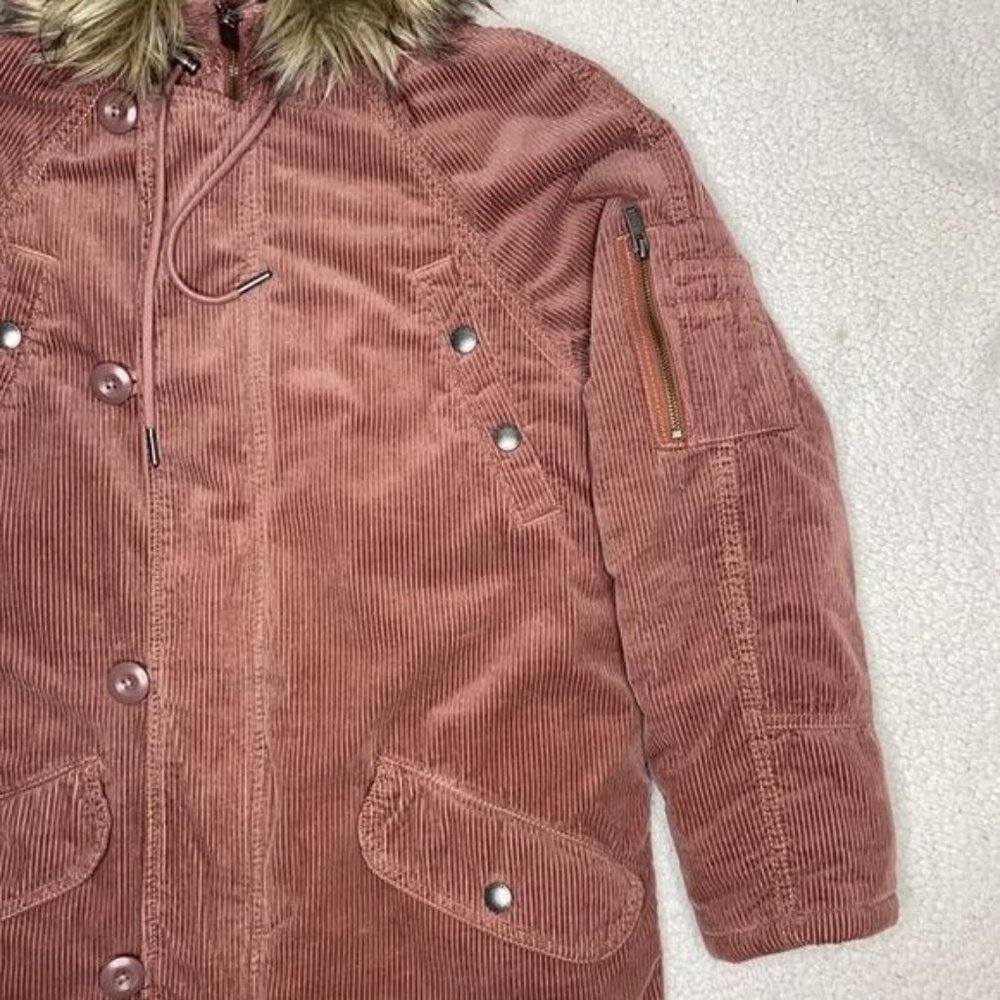 American Eagle Blush Pink Corduroy Faux Fur Hood Parka Jacket: Size XXS - Picture 7 of 13